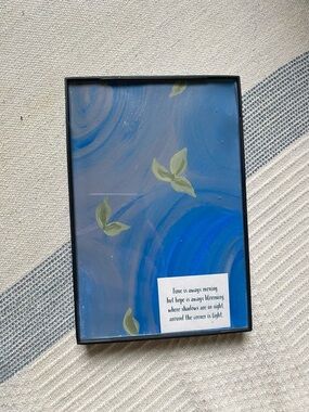 Blue Botanical Wall Art Painting with Black Frame